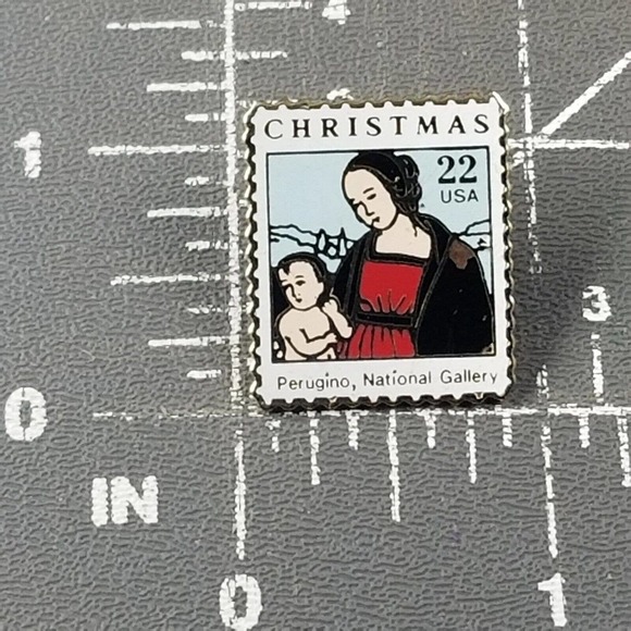 1986 Christmas Madonna Perugino USPS USA 22 C Stamp Pin Baby Jesus Religious Art - Picture 2 of 4